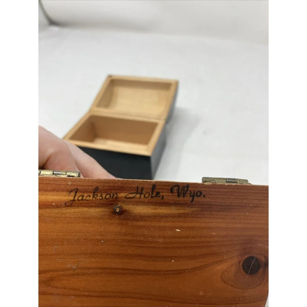2 Wood Treasure Trinket Box Hinged Lid (Hand Painted Floral Black & Brown Cedar)